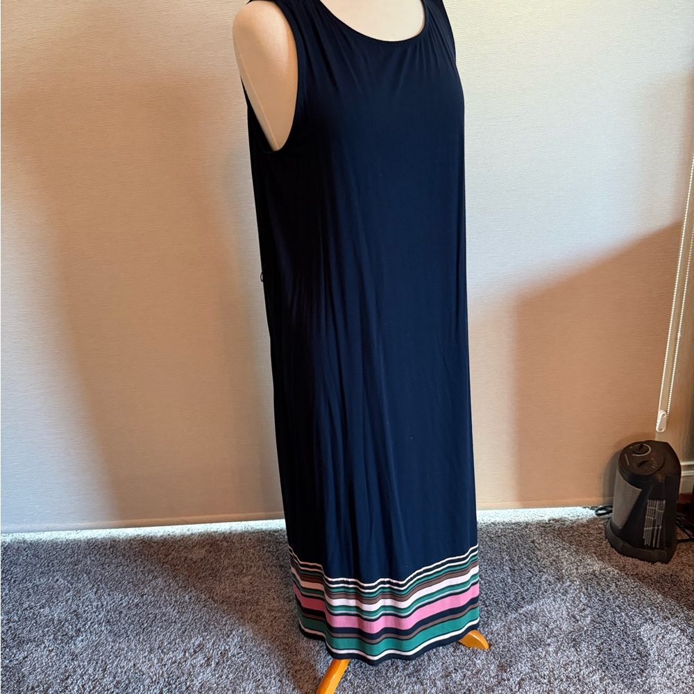 J. Jill Sleeveless Navy Maxi Dress with Striped Hem